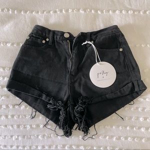 Princess Polly Eddie High waisted black jean shorts